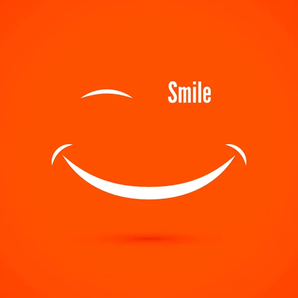 Icono de sonrisa blanca sobre fondo de color naranja cálido. Texto sonrisa en lugar de ojo. ilustración de vector aislado — Vector de stock