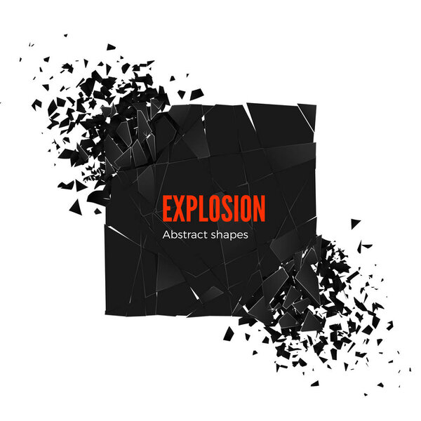 Explosion and fragmentation black square. Vector illustration isolated on white background