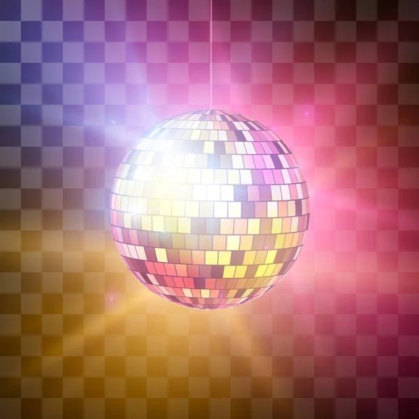 Дискотека мяч с яркими лучами на прозрачном фоне, ночной партии ретро-фоне. Векторная иллюстрация на прозрачном фоне — стоковый вектор