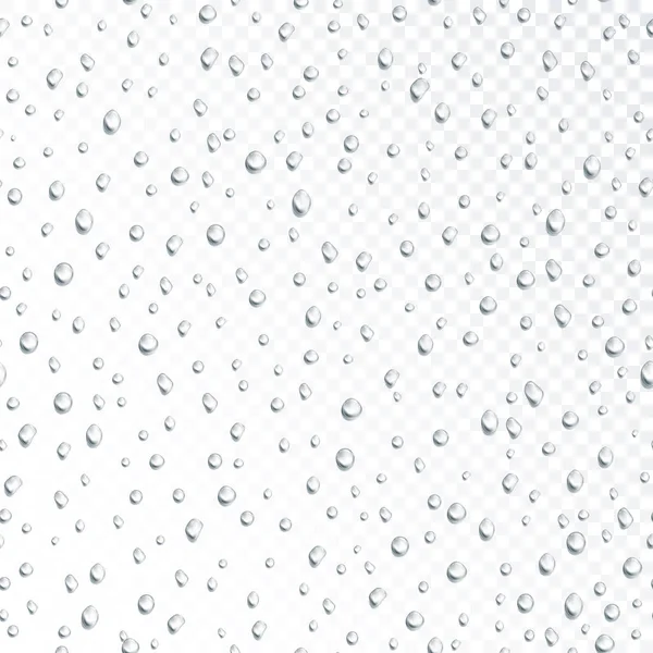 Condensaat van waterdruppels op duidelijk helder glas. Naadloze druppels patroon op de transparante achtergrond. Vectorillustratie — Stockvector