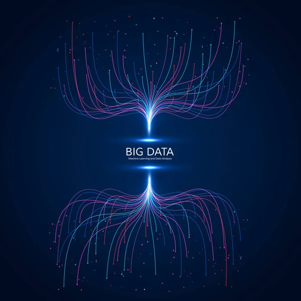 Абстрактная визуальная концепция больших данных. Машинное проектирование и анализ данных. Визуализация цифровых технологий. Dot and Connection Lines Data Flow and Processing Information. Вектор — стоковый вектор