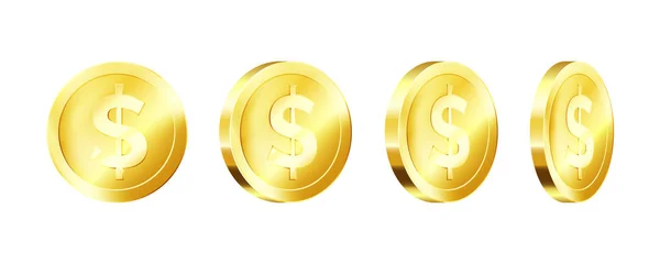 Metaliczny szablon złotej monety. Obracanie złotej ikony dolara. Ilustracja wektora — Wektor stockowy
