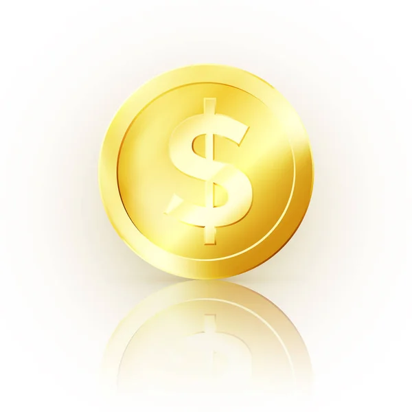 Χρυσό νόμισμα. Γυαλιστερό μεταλλικό χρήμα. Επιχειρηματικό σύμβολο του χρήματος. Ένα χρυσό νόμισμα. Διάνυσμα — Διανυσματικό Αρχείο