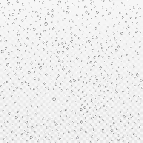 Textura sem costura de gotas. Gotas líquidas limpas. Orvalho na superfície de vidro. Padrão de aqua realista. ilustração vetorial — Vetor de Stock