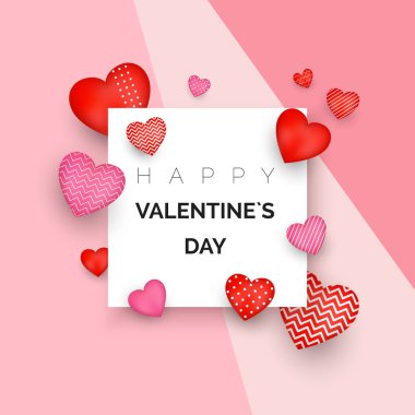 Sevgililer günün kutlu olsun tebrik kartı ya da davetiye tasarımı. Kırmızı kalpli bir bayrak. 14 Şubat 'ta aşk ve romantizm. Vektör illüstrasyonu