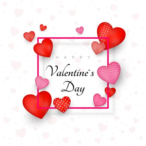 Happy Valentine`s day greeting card or invitation design. February 14 day of love and romantic. Holiday banner with red hearts. Be my Valentine. Vector illustration — 스톡 벡터