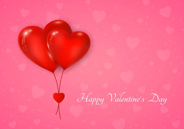 Couple of red hearts balloon with message. Valentines day greeting card on pink background. Vector illustration — 스톡 벡터