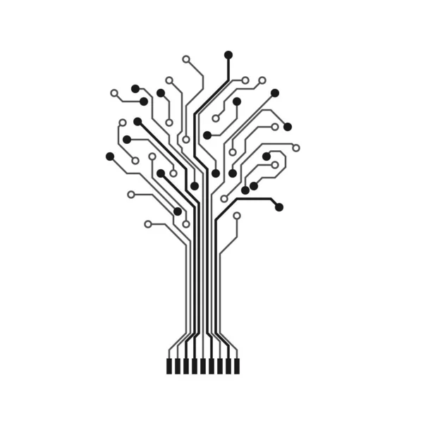 Circuit tree silhouette. Technology design element. Computer engineering hardware system. Vector — Stock vektor