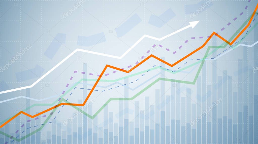 Financial graph chart. Business data analytics. Monitoring finance profit and statistic. Graph chart of stock market investment trading. Abstract analisys and statistic diagram. vector illustration