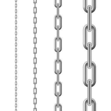 Metalik zincir. Beyaz arka planda izole edilmiş kusursuz zincir. Vektör illüstrasyonu