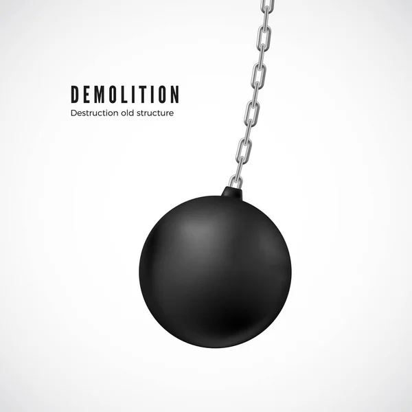 Boule Démolition Sur Chaîne Mouvement Balle Démolition Noire Lourde Pour — Image vectorielle