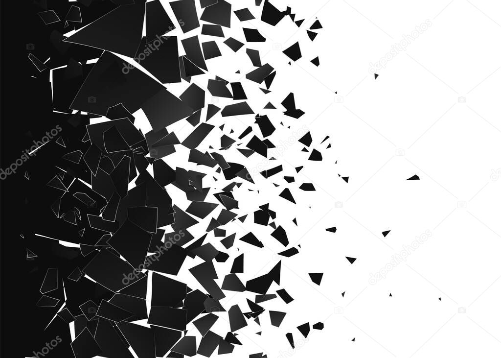 Abstract cloud of pieces and fragments after explosion. Demolition surface. Shatter and destruction effect. Vector illustration