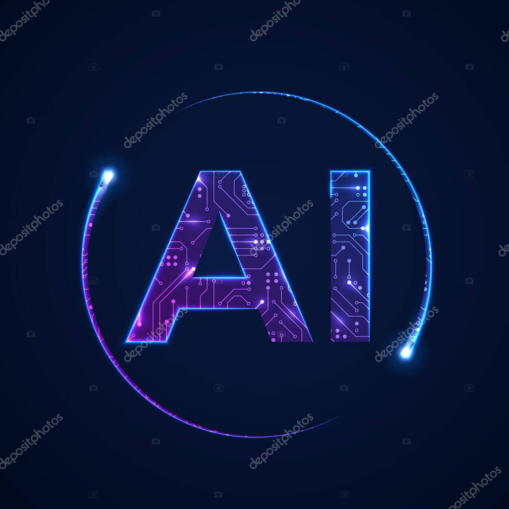 Artificial intelligence concept. Circuit board background with AI logo. Vector illustration