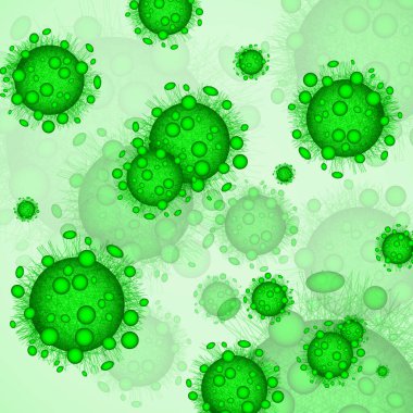 Yeşil Virüs Hücreleri. Tehlikeli enfeksiyon ya da hastalık. Tıbbi uyarı geçmişi. Vektör illüstrasyonu 