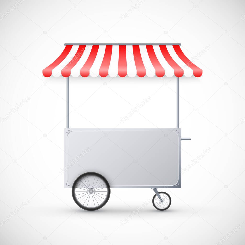 Cart with awning. Mobile street food delivery. Shop on wheels. Vector illustration