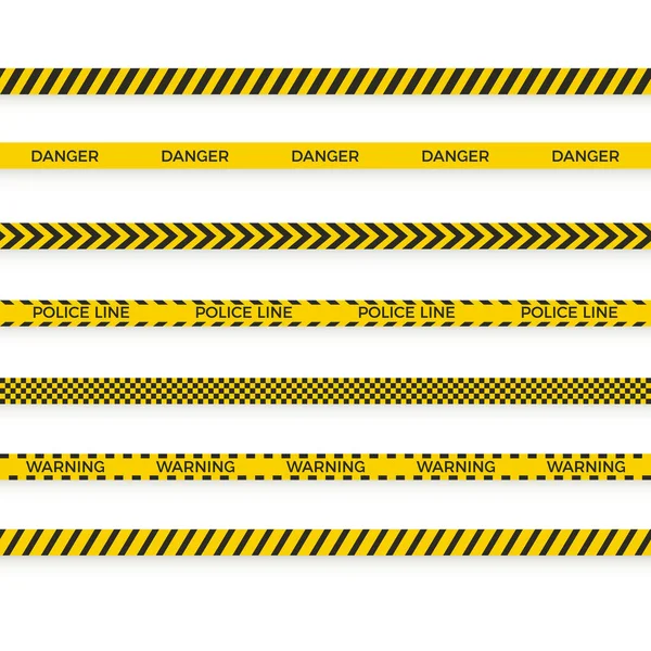 Police Tape Cross Ribbon Barrier Warning Zone Black Yellow Tape — Stock Vector