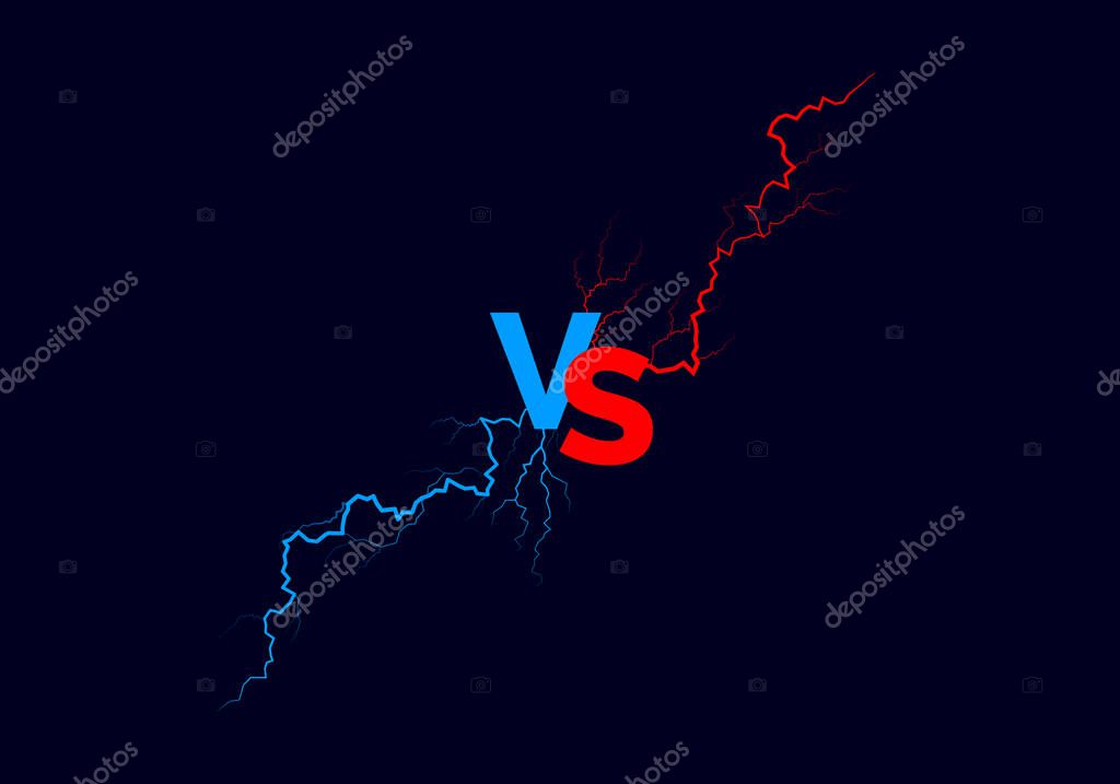 VS text with red and blue lightning. Versus battle. Sport or game background. Vector illustration