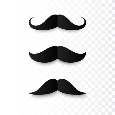 Kağıt bıyık seti. Siyah bıyık silueti. Babalar Günü dekoratif unsuru. izole vektör illüstrasyonu 