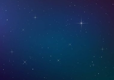 Yıldızlı gökyüzü renk arkaplanı. Karanlık gece gökyüzü. Parlak yıldızlı sonsuzluk uzayı. Vektör illüstrasyonu