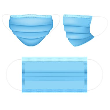Solunum maskesi. Sağlık sorunları. Mavi tıbbi maske. Virüsler ve hastalık koruması. Vektör illüstrasyonu