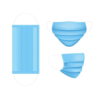 Mavi tıbbi maske. Solunum maskesi. Modern sağlık hizmeti sorunu. Virüsler ve hastalık koruması. Vektör illüstrasyonu