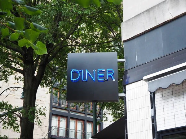 Sinal de Neon Diner azul — Fotografia de Stock