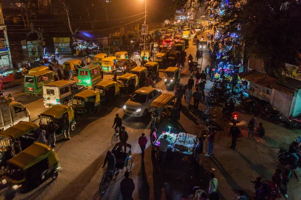 Lucknow India February 2017 Night View Street Traffic Lucknow Uttar — Stock Photo, Image