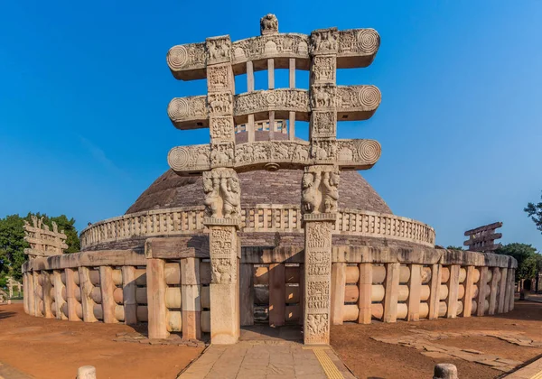 Wielki Stupa Starożytny Pomnik Buddyjski Sanchi Madhya Pradesh Indie — Zdjęcie stockowe