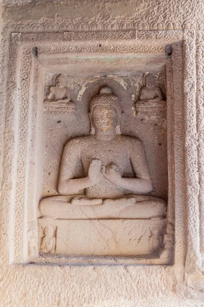 Obraz Buddy Buddyjskiej Jaskini Rzeźbionej Urwisku Ajanta Stan Maharasthra Indie — Zdjęcie stockowe