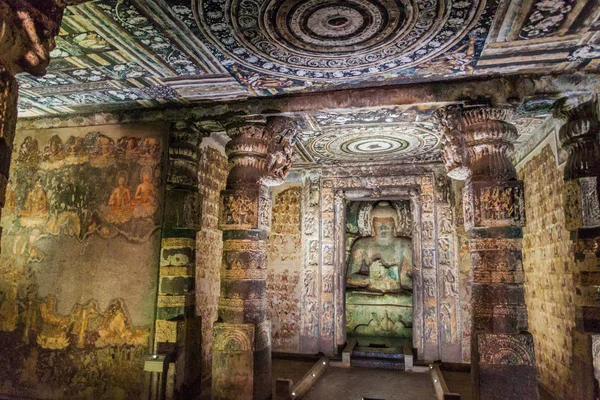 Ajanta Indie Února 2017 Interiér Buddhistické Jeskyně Vytesané Útesu Ajantě — Stock fotografie