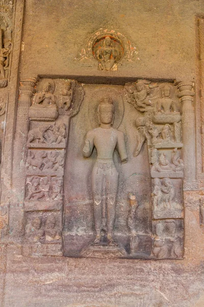 Image Bouddha Gravée Dans Une Falaise Ajanta État Maharastra Inde — Photo