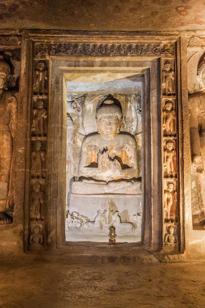 Ajanta India Febrero 2017 Imagen Buda Una Cueva Budista Tallada — Foto de Stock
