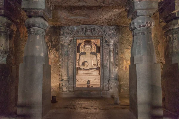 Ajanta Índia Fevereiro 2017 Imagem Buda Mosteiro Esculpido Penhasco Ajanta — Fotografia de Stock