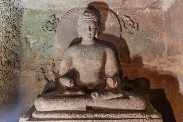 Ajanta India Febbraio 2017 Immagine Buddha Monastero Scavato Una Scogliera — Foto Stock