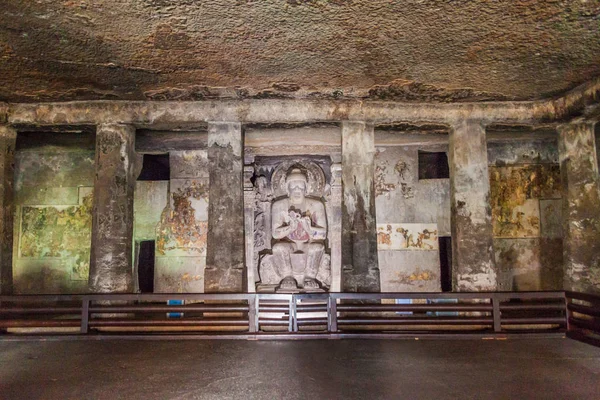 Аджанта Индия Февраля 2017 Года Изображение Будды Монастыре Пещера Вырезанном — стоковое фото