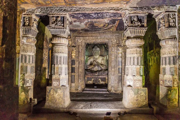 Ajanta Indien Februari 2017 Buddha Bild Vihara Klostret Grotta Ristade — Stockfoto