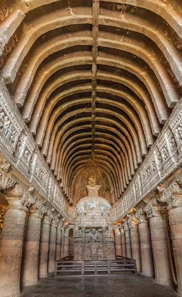 Ajanta India Febrero 2017 Chaitya Sala Oración Cueva Tallada Acantilado —  Fotos de Stock