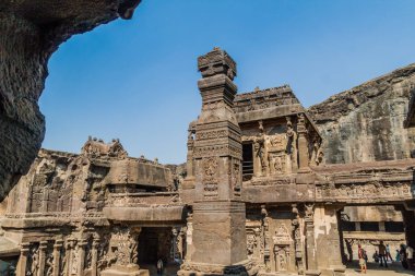 Ellora, Hindistan - 7 Şubat 2017: Kailasa Tapınağı, Maharasthra Eyaleti, Hindistan