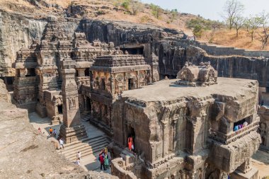 Ellora, Hindistan - 7 Şubat 2017: Kailasa Tapınağı, Maharasthra Eyaleti, Hindistan