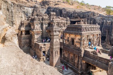Ellora, Hindistan - 7 Şubat 2017: Kailasa Tapınağı, Maharasthra Eyaleti, Hindistan