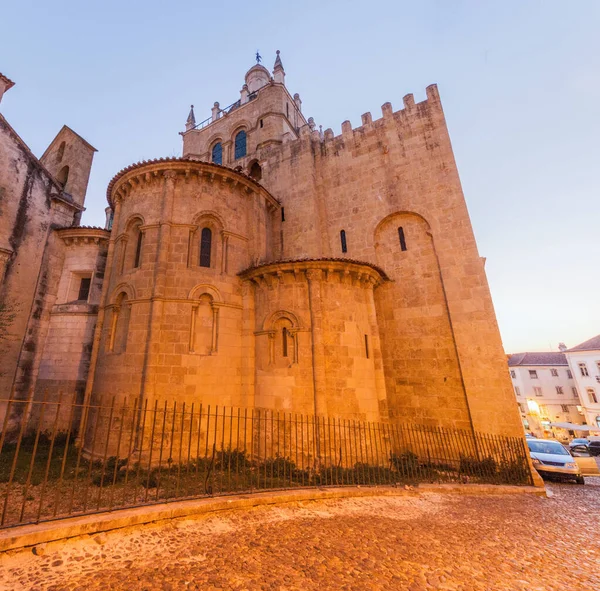 Avondzicht Oude Kathedraal Velha Van Coimbra Portugal — Stockfoto