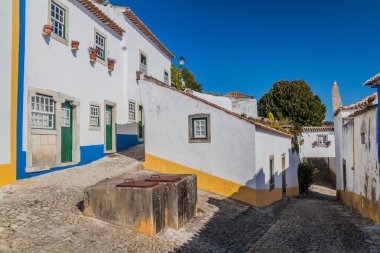 Portekiz 'in Obidos köyündeki kaldırımlı sokaklar