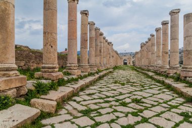 Jerash, Ürdün 'deki Colonnaded Caddesi ve Kuzey Kapısı