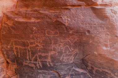 Wadi Rum Çölünde Petroglyphs, Ürdün