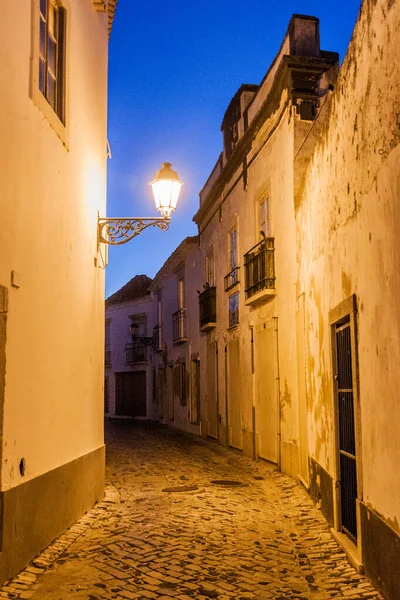 Vista Serale Una Strada Nel Centro Storico Cidade Velha Faro — Foto Stock