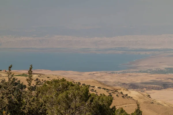 Landscape Holy Land Dead Sea Viewed Mount Nebo Jordan — Stock Photo, Image
