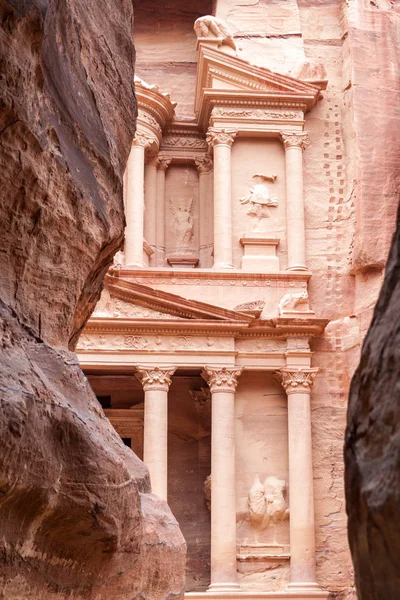 Veduta Del Tempio Khazneh Tesoro Nell Antica Città Petra Giordania — Foto Stock