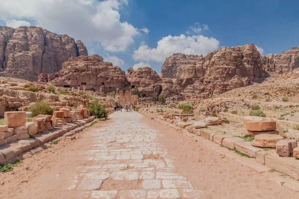 Petra Jordanien Mars 2017 Kolonnadgatan Den Antika Staden Petra Jordanien — Stockfoto