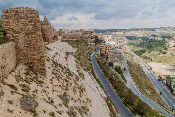 Karak Stadt Und Die Ruinen Der Burg Von Karak Jordanien — Stockfoto
