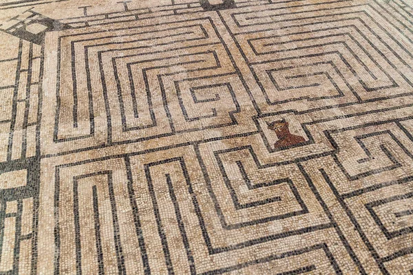 Mosaik Das Das Labyrinth Mit Dem Minotaurus Conimbriga Römischen Ruinen — Stockfoto